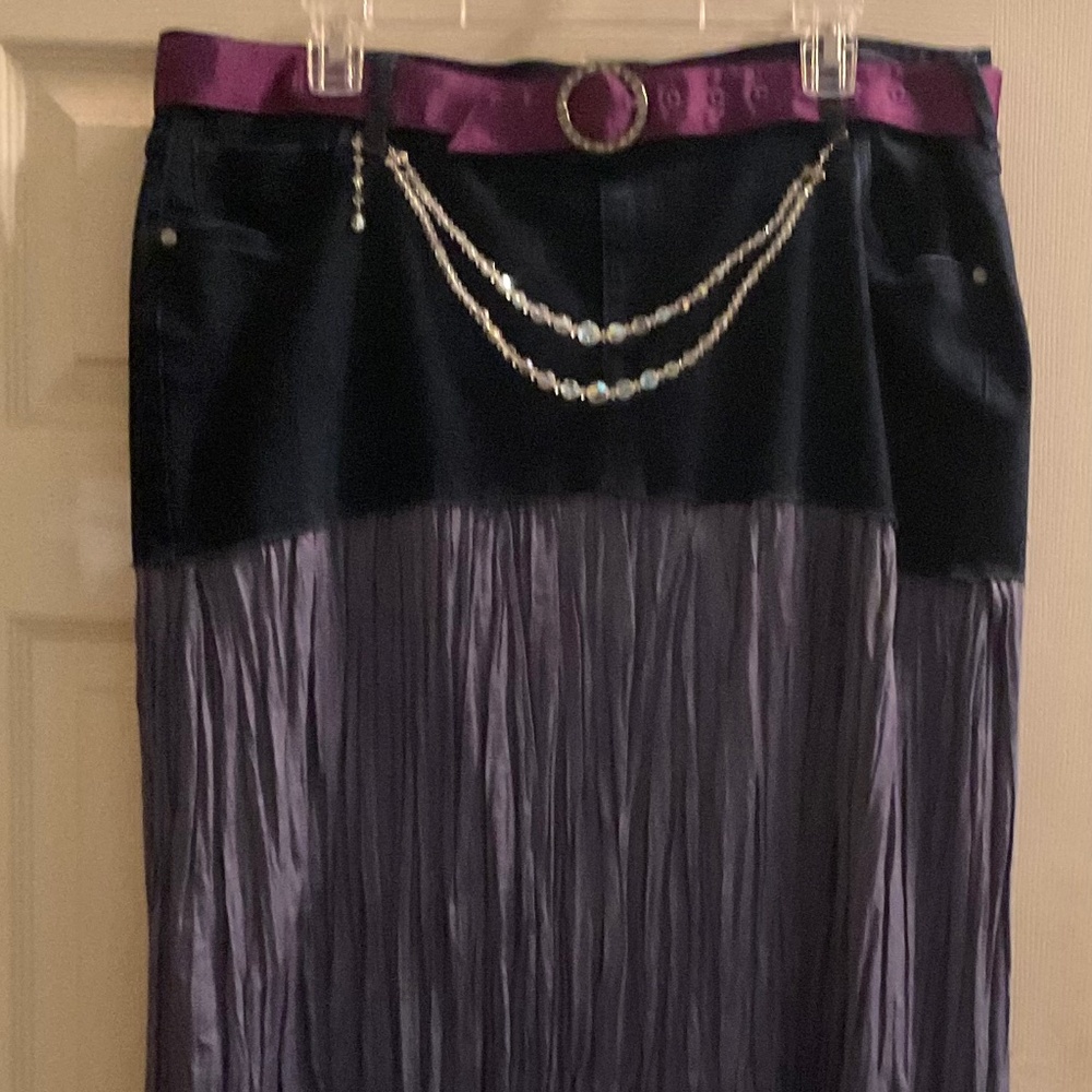 Handmade Handcrafted reinvented maxi jean skirt 23 inches from hip to hipx46L